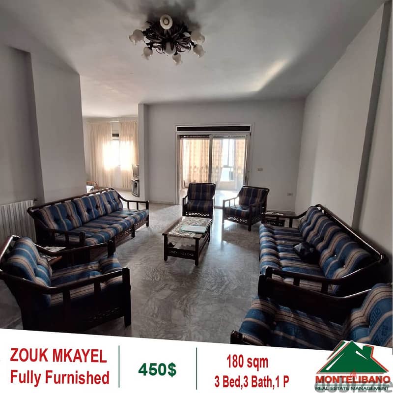 450$ Fully Furnished Apartment for rent in Zouk Mkayel 1