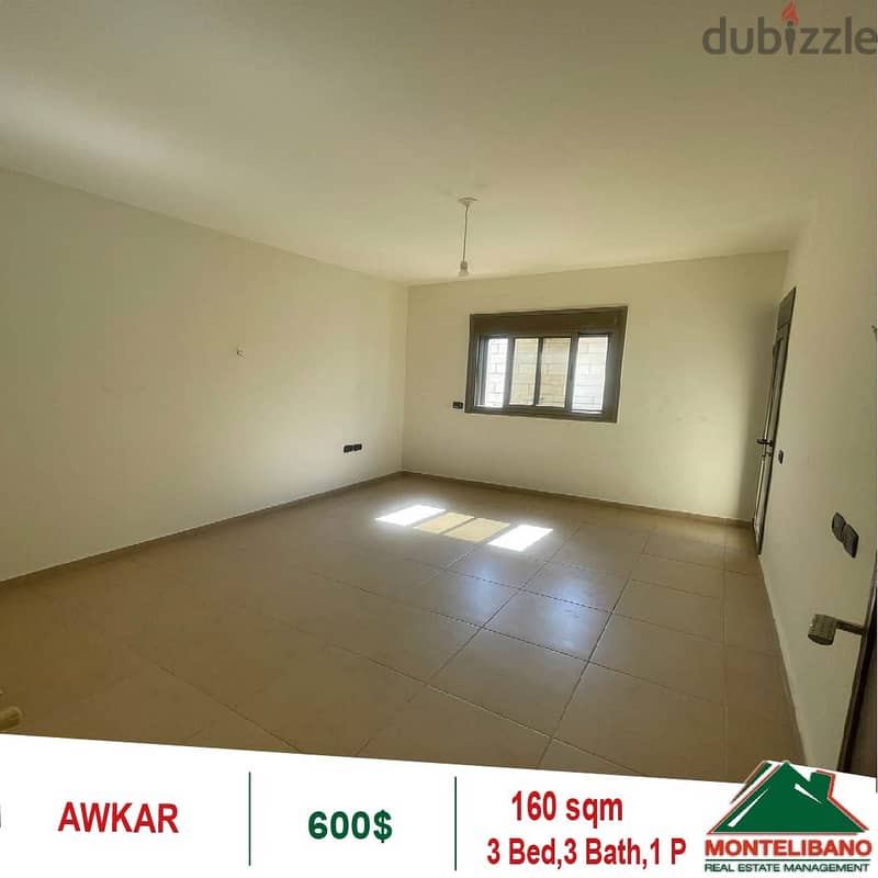 600$!! Apartment for rent located in Awkar 2