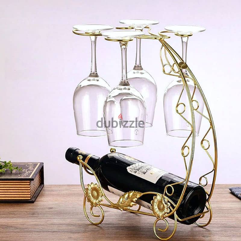 Dragon Boat Wine Rack – Gold Wine Bottle Holder, Floral Accents 1