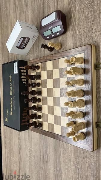 Authentic Wood Chess Board & Chess Clock 3