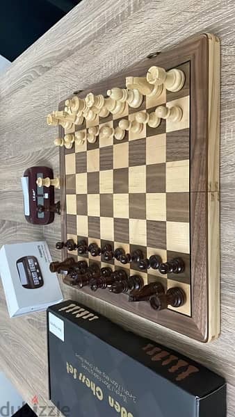 Authentic Wood Chess Board & Chess Clock 5