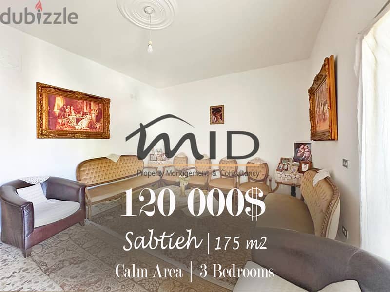 Sabtiyeh | 685$/m² | Spacious 175m² Apartment | Calm Area | 3 Bedrooms 1