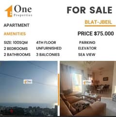 SPECIOUS APARTMENT FOR SALE IN BLAT-JBEIL( SEA VIEW )