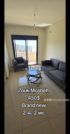 zouk Mosbeh new bldg new furnished 2 bed 2 wc open view just 450$ 0