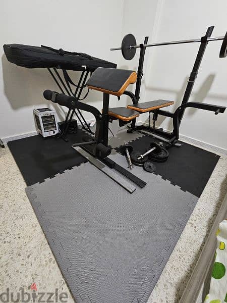 Adjustable bench+4 floor mat+barbell+2 dumbells+70kg weight 3