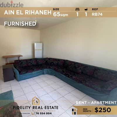 Apartment for rent in Ain el rihane furnished RB74