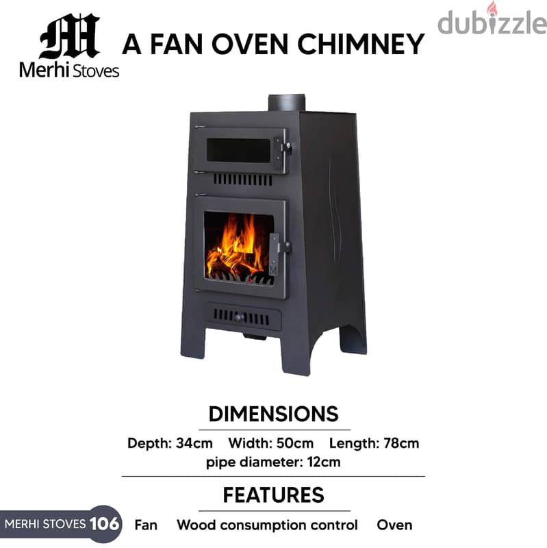 A Fan Oven Chimney Wood Merhi Stove صوبا شمنيه حطب مع فرن واجهة زجاج 1