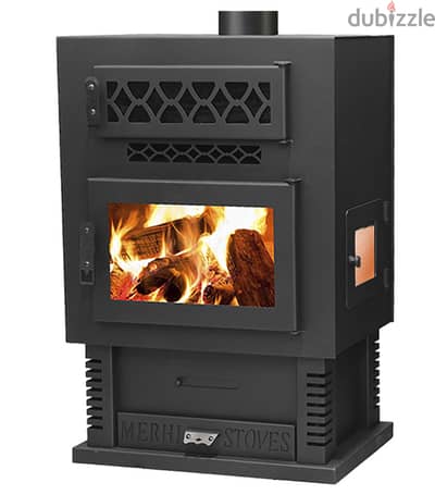 Flame chimney Wood Stove Merhi صوبة شمنيه زجاج حطب مع فرن كبيرة