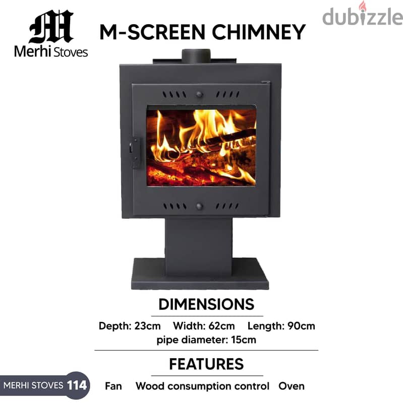 M-Screen Chimney Wood Merhi Stove صوبيا حطب شمنيه شاشة زجاج مع فرن 1