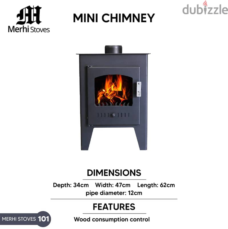 Mini Wood Chimney merhi stove شمنيه صوبا حطب مرعي صغيرة زجاج 1