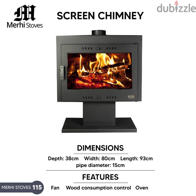 Screen Chimney Large fire view Wood Stove صوبيا شمنيه حطب شاشة كبيرة 1