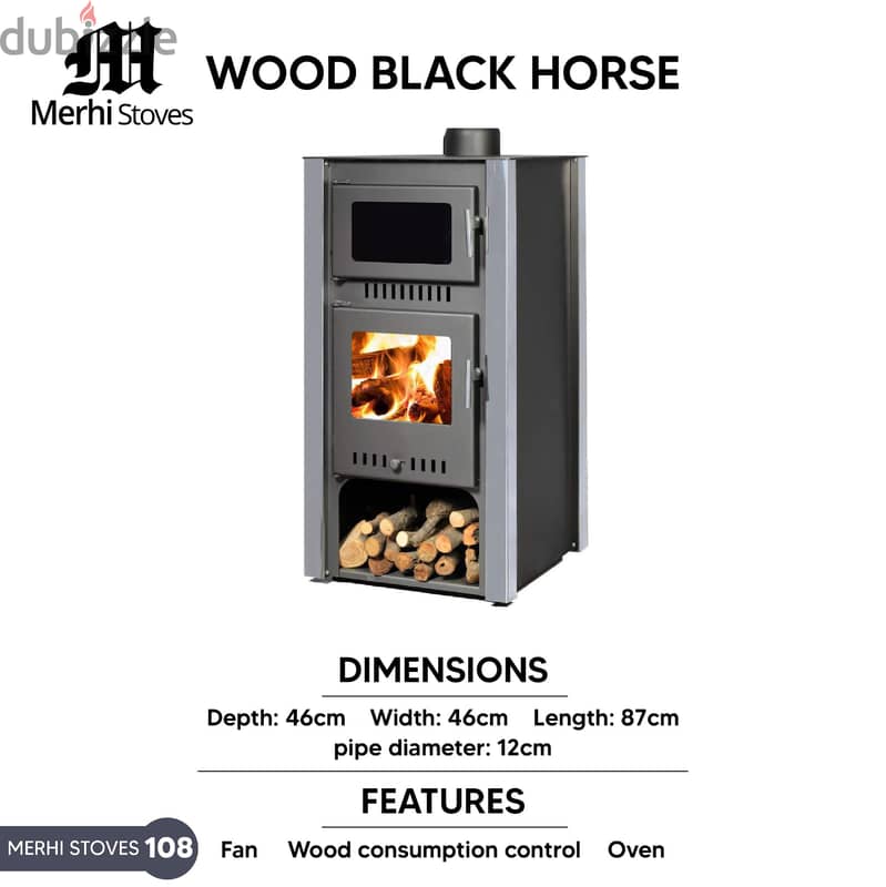 Wood Black Horse Wood Stove بلاك هورس صوبيا حطب فرن مروحة جنب ملون 1