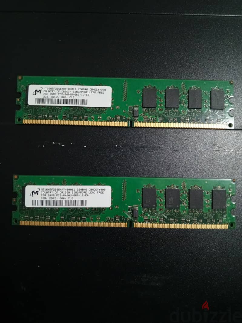 2 x Micron 2GB DDR2 800MHz PC2-6400 MT16HTF25664AY-800E1 0