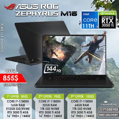 ASUS ROG ZEPHYRUS M 16 i7-11800H RTX 3050 Ti 144HZ 16” GAMING LAPTOP