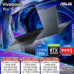 ASUS VIVOBOOK PRO 16 CORE i7-13700H RTX 4050 16” CREATOR LAPTOPS 0