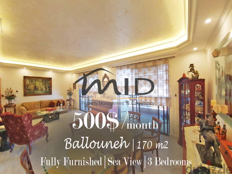 Ballouneh | Fully Furnished/Equipped 3 Bedrooms Apartment | Sea View 1