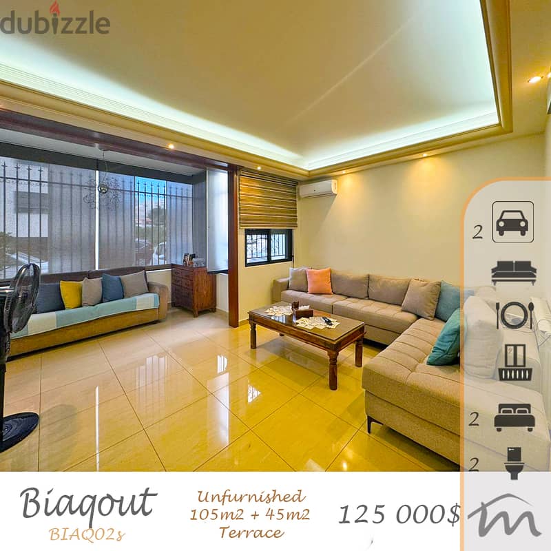 Biakout | Decorated 105m² + 45m² Terrace | 2 Bedrooms Apartment 0