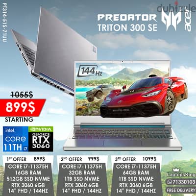 ACER PREDATOR TRITON 300 SE i7-11375H RTX 3060 14” 144HZ GAMING LAPTOP