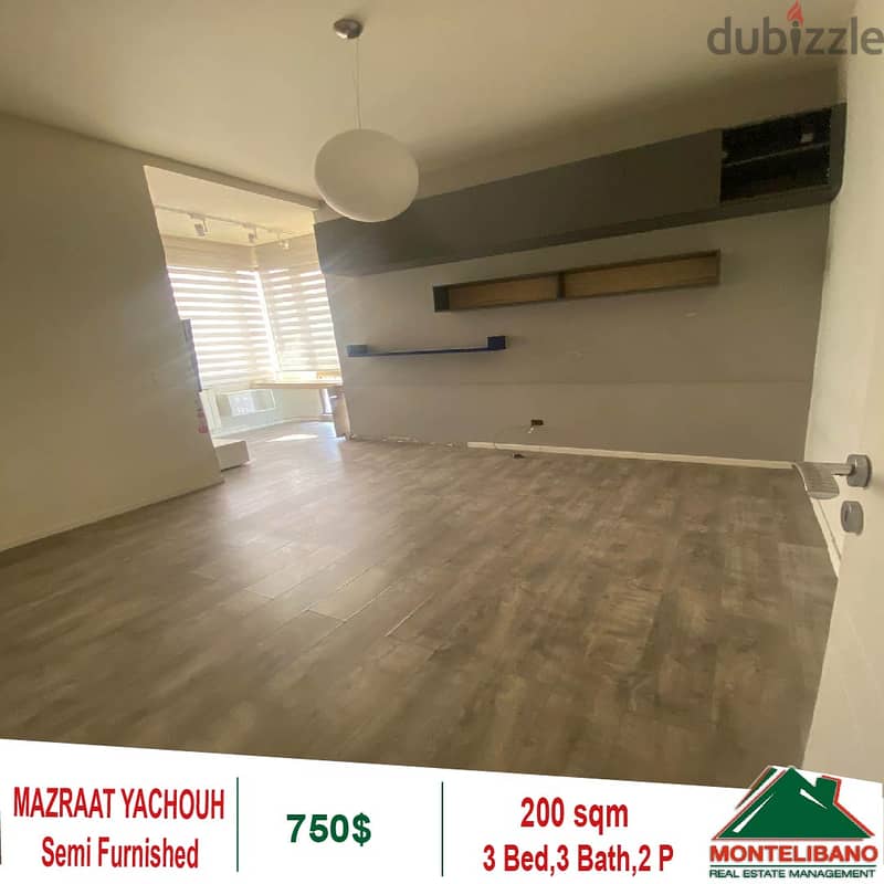 750$!! Semi Furnished Apartment for rent in Mazraat Yachouh 2