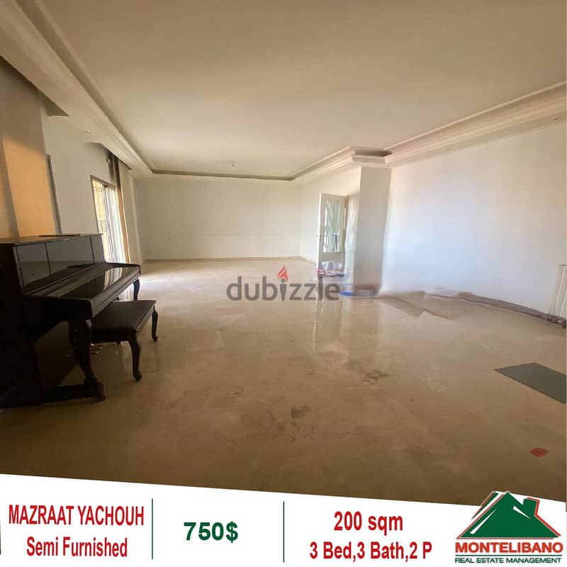 750$!! Semi Furnished Apartment for rent in Mazraat Yachouh 3