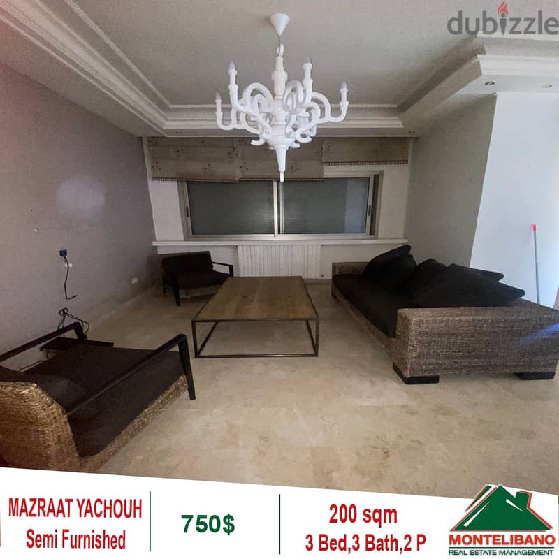 750$!! Semi Furnished Apartment for rent in Mazraat Yachouh 4