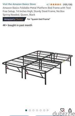 Foldable Metal Platform Bed 14 Inches High, Steel Frame, , Queen, 0