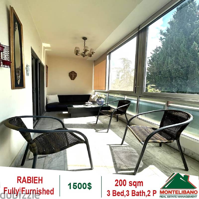 1500$!! Fully Furnished apartment for rent in Rabieh 2