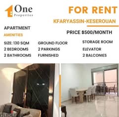 FURNISHED Apartment for RENT,in KFARYASSIN/KESEROUAN. 0