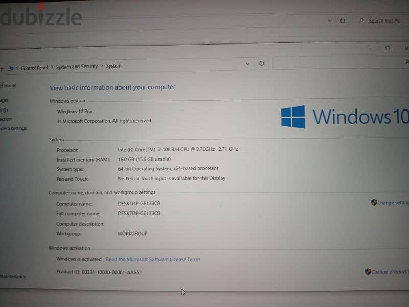 Dell 5511 core i7 10th generation H cpu 6