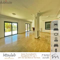 Mtayleb | Semi Furnished 200m² + 160m² Terrace & Garden | Charming Apt