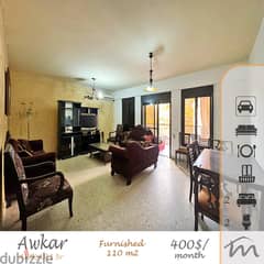 Awkar | Furnished/Equipped 2 Bedrooms Apartment | Balconies | 110m²