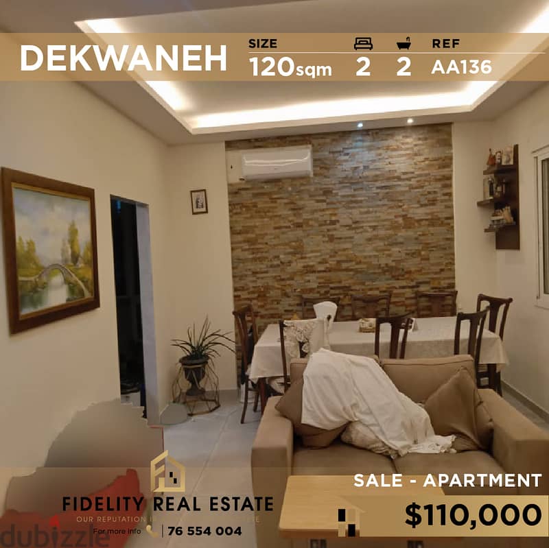 Aartment for sale in Dekwaneh AA136 0