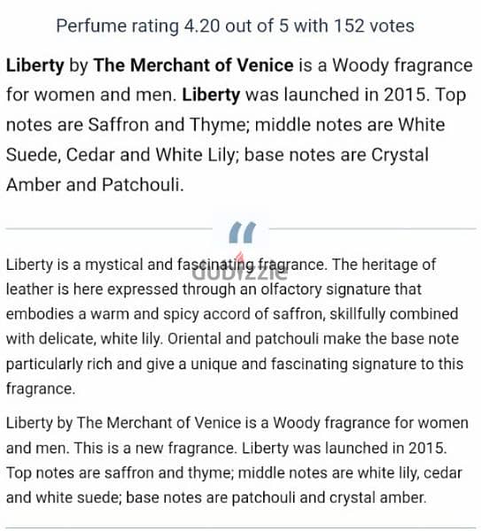 Liberty by the Merchant of Venice 100ml unopen 2