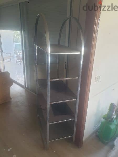 Vintage 1970 chrome shelf and smoked glass 0