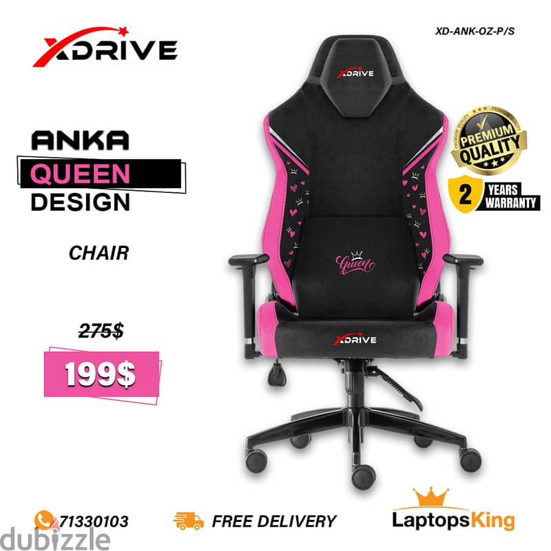 XDRIVE ANKA XD-ANK-OZ-P/S PINK/BLACK QUEEN DESIGN CHAIR 0