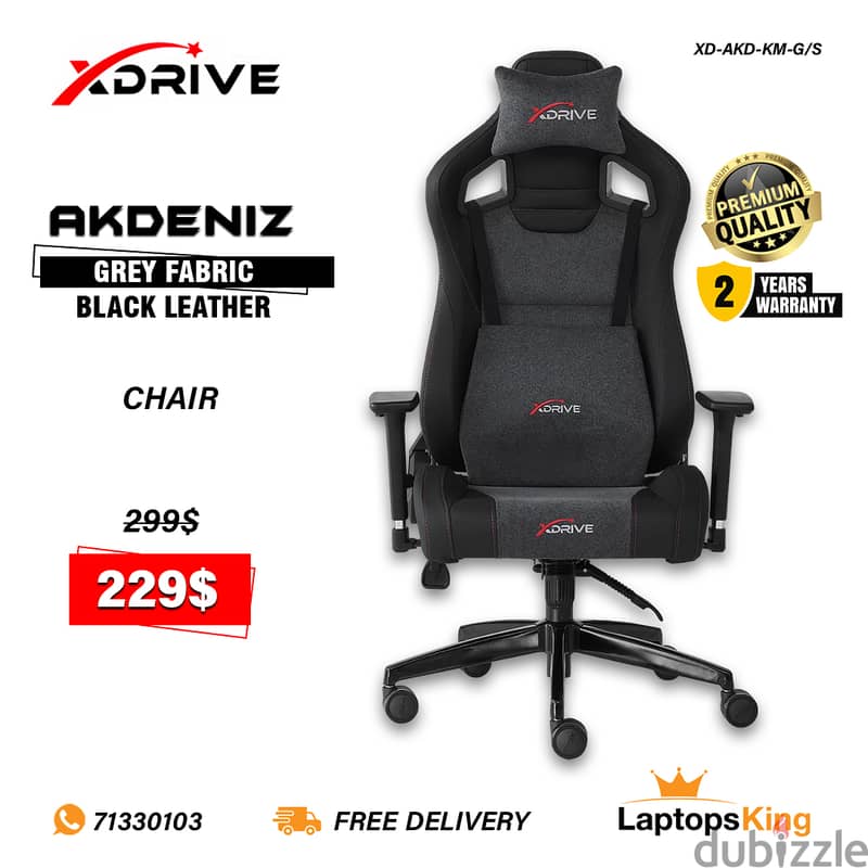 XDRIVE AKDENIZ XD-AKD-KM-G/S GREY FABRIC / BLACK LEATHER CHAIR 0