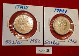 Italy 1970's-80's Lot# C-300 x 2 coins 50 Lire 0