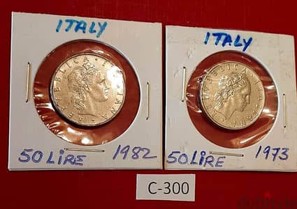 Italy 1970's-80's Lot# C-300 x 2 coins 50 Lire