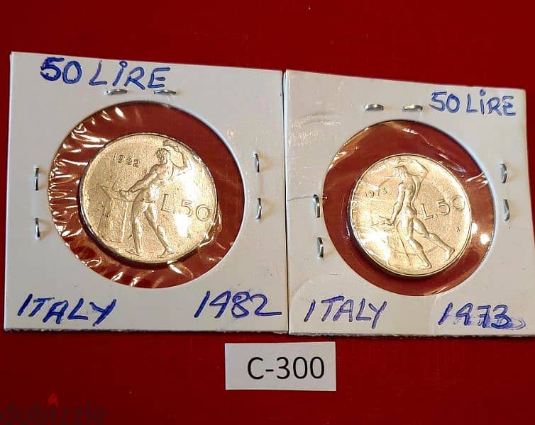 Italy 1970's-80's Lot# C-300 x 2 coins 50 Lire 1