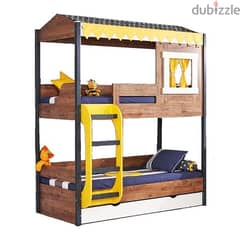 Dark Wooden Bunk Bed with a Tent, Ladder & Drawer 0