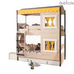 Light Wooden Bunk Bed With a Tent, Ladder & Drawer 0