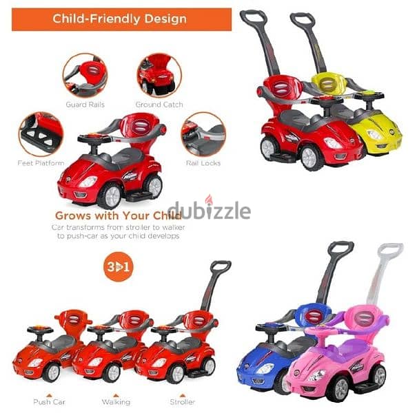 3-in-1 Kids Push and Pedal Ride On 1