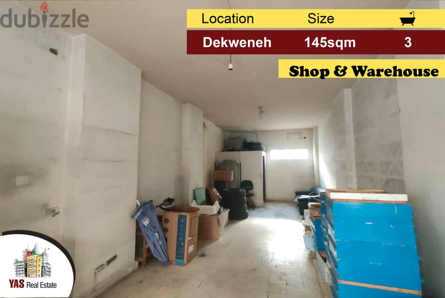 Dekweneh 145m2 | Shop & Warehouse | Well maintained | AA AMK | 0