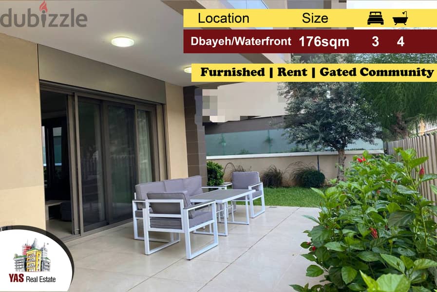 Dbayeh/Waterfront 176m2 | 25m2 Garden/Pool | Furnished | Rent | MJ | 0