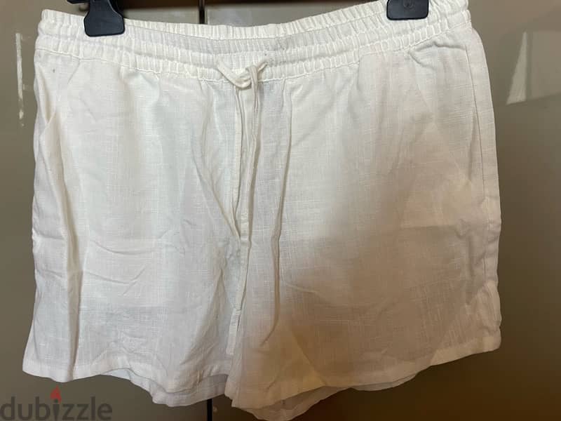 White Linen Drawstring Shorts 1