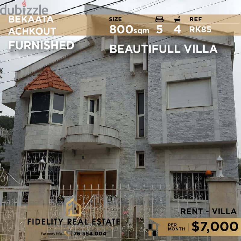 Villa for rent in Bekaata Achkout furnished RK85 0