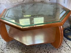 wood table with glass 0