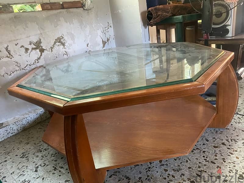 wood table with glass 1