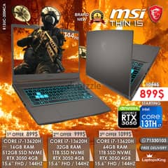 Msi Thin 15 Core i7-13620h Rtx 3050 144hz 15.6" Gaming Laptops 0