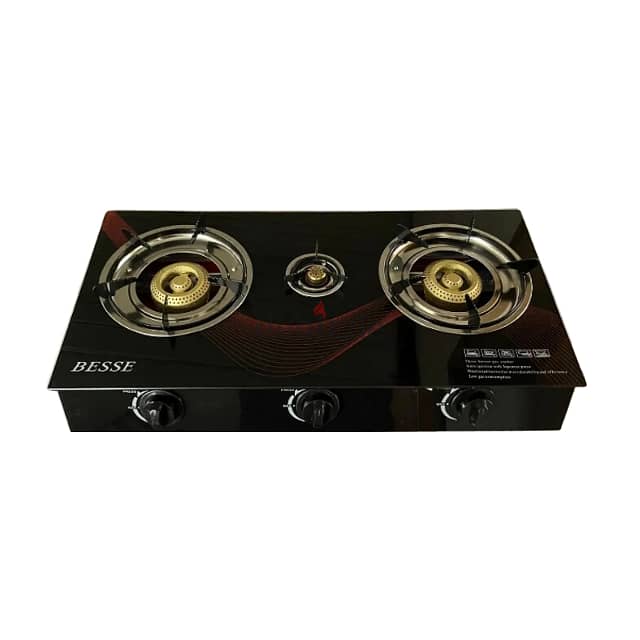 Besse Gas Stove, Tempered Glass 3 Burner Black Cooker 0